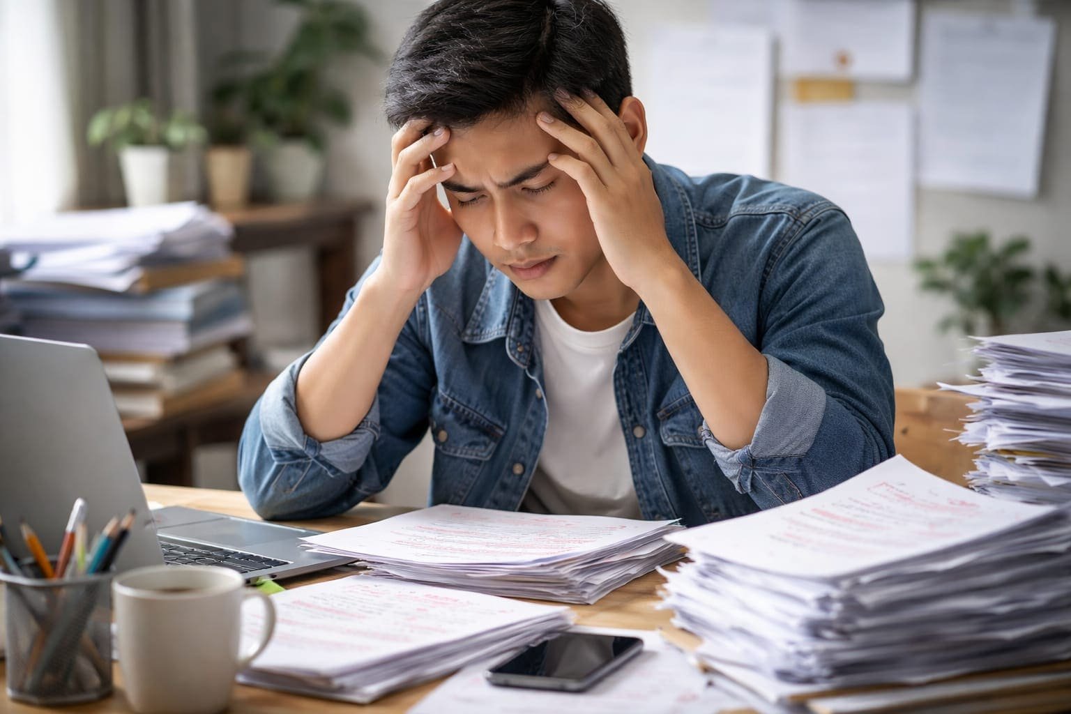 Mahasiswa melakukan revisi skripsi di depan laptop