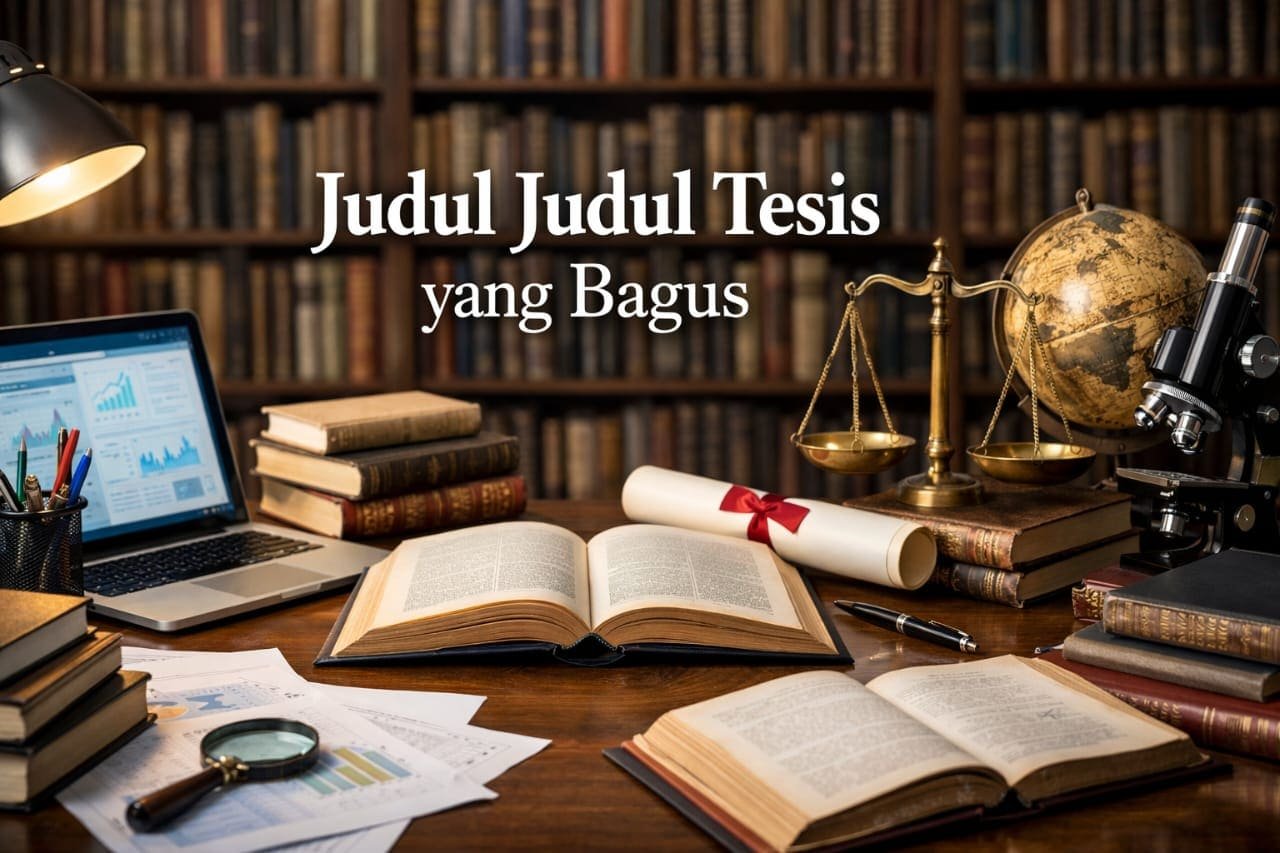 Mahasiswa pascasarjana mengerjakan tesis dengan referensi jurnal