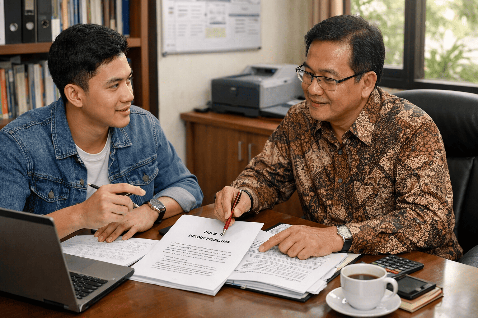 Mahasiswa berkonsultasi dalam jasa bimbingan skripsi secara akademik